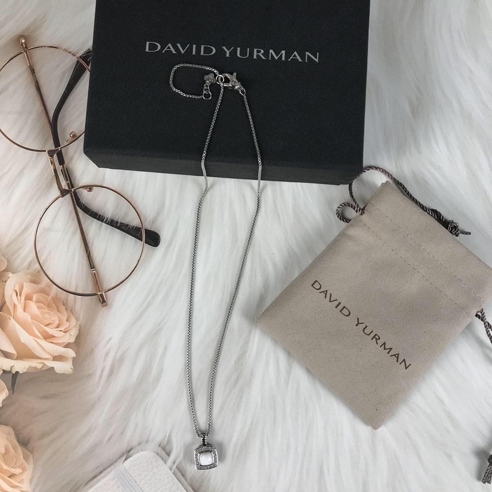 David Yurman Petite Albion Necklace with white Topaz and Pavé Diamonds